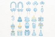 Blue Birthday Dino Clipart Set, an Illustration by Nicolle's Colorful Art (Thumbnail 5 of 6)