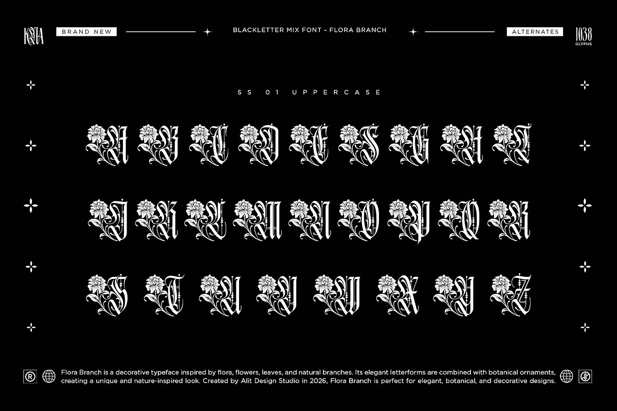Flora Branch Typeface, a Blackletter Font by alit design (Photo 19 of 20)
