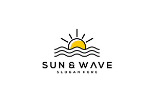 Sun Beach Logo Design Premium Vector