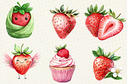 Watercolor Cute Strawberry Clipart, an Illustration by OK Design (Thumbnail 4 of 5)