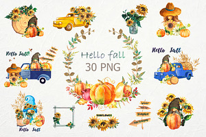 Autumn gnomes,watercolor set,