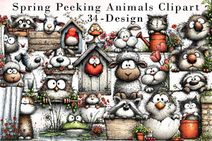 Spring Peeking Animals Clipart Bundl, an Illustration by Libby Wishes