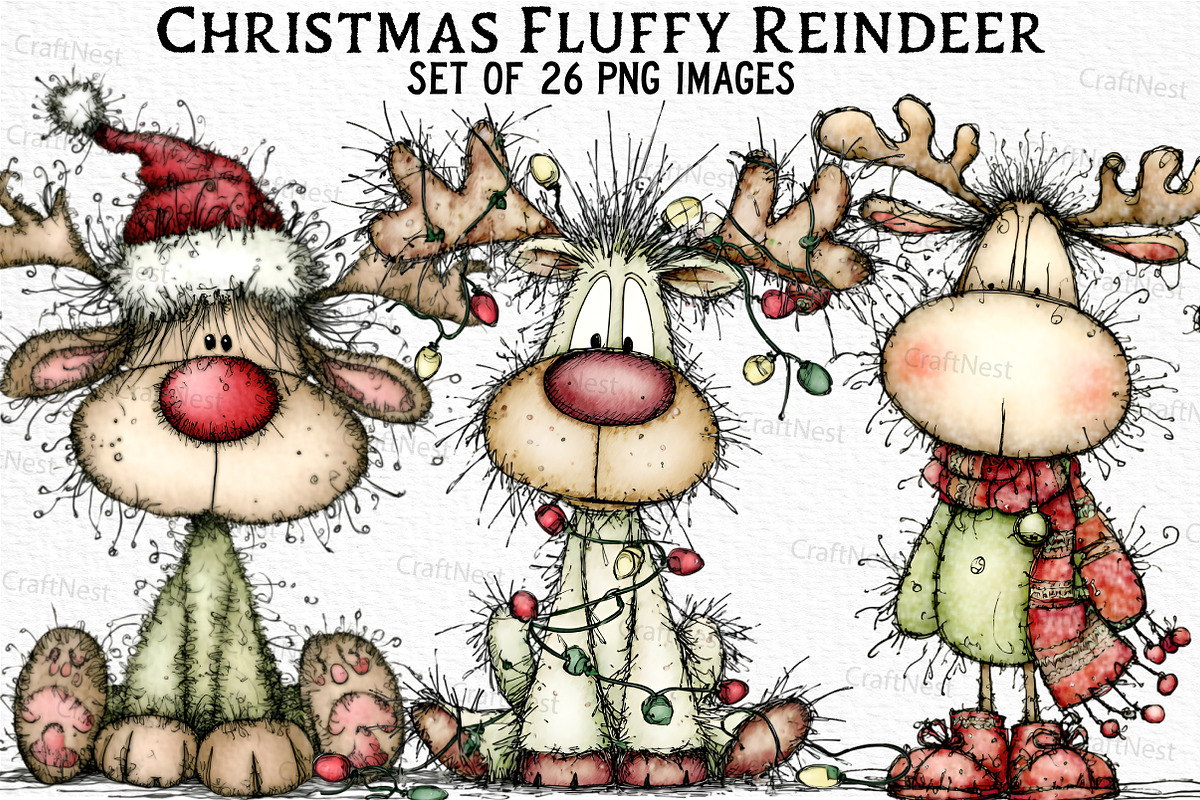 Whimsical Christmas Fluffy Reindeer, an Illustration by Craft Nest (Photo 1 of 6)