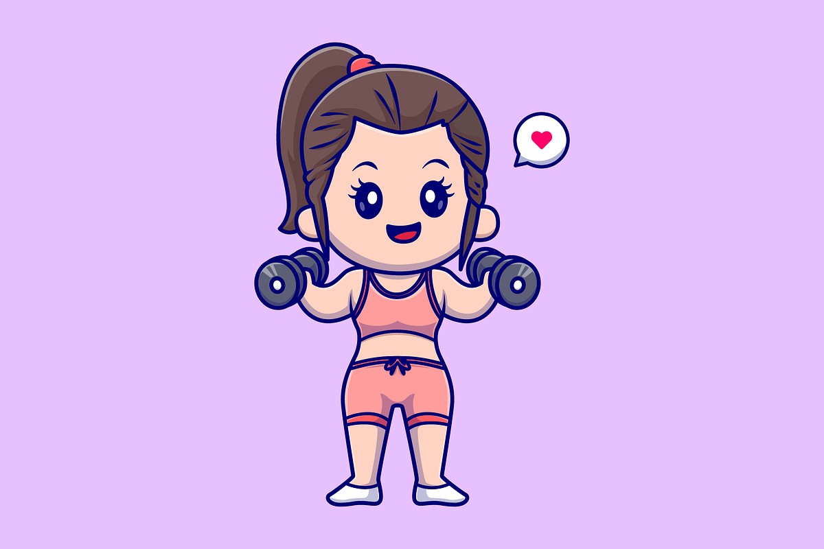 Cute Woman Lifting Dumbbell Cartoon, a Person Illustration by Catalyst Labs