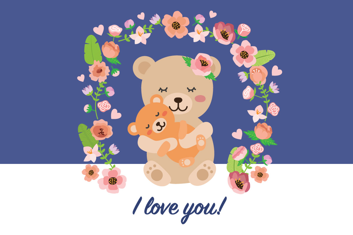I love you! mother's day bear vector, an Illustration by TinyCuteCo