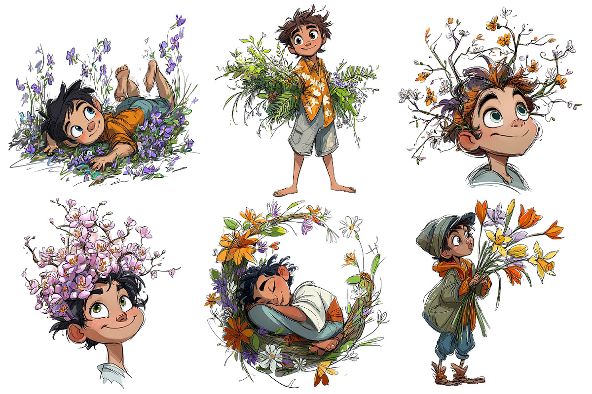 Floral Cute Boy Clipart, an Illustration by Pixels.Craft (Photo 4 of 5)
