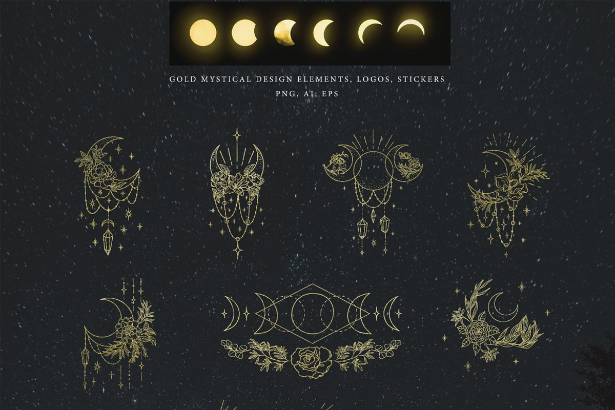 Botany & Moon. Hand Drawn Line Art., a Decorative Illustration by Designwork (Photo 14 of 20)