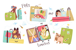 Pets travel luggage. Funny cat cute, an Animal Illustration by Stock-Smart-Start