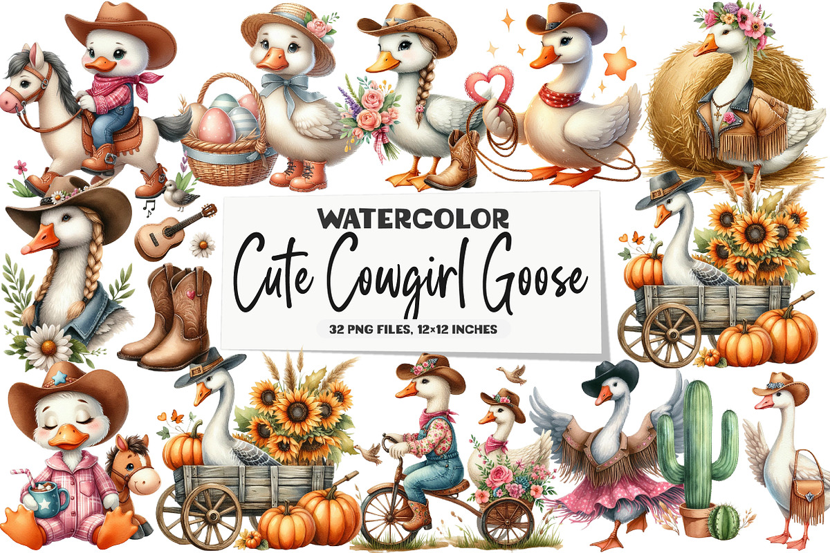 Cute Cowgirl Png Goose Bundle, an Illustration by DreamArtGraphic (Photo 1 of 6)
