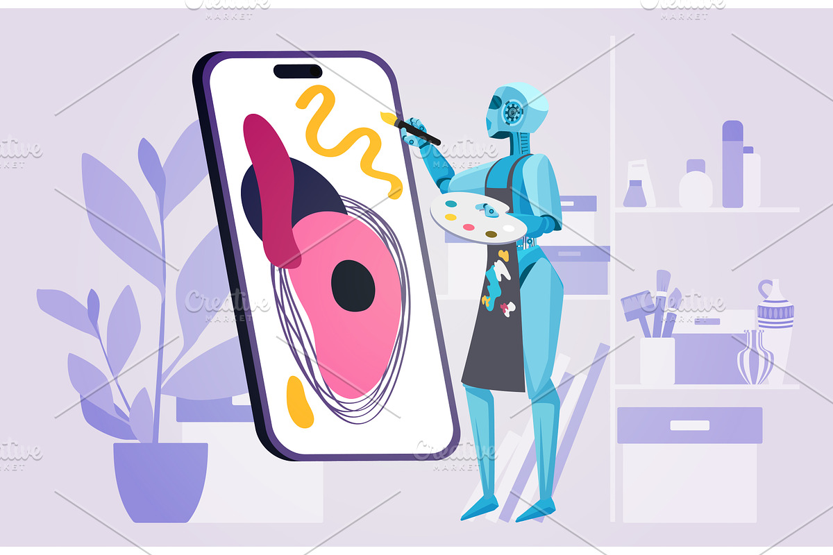 Art content generator mobile app, a Technology Illustration by Lemberg Vector