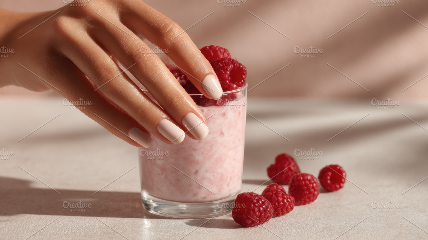 Hand picking raspberries from glass, a Photo by Beautiful things