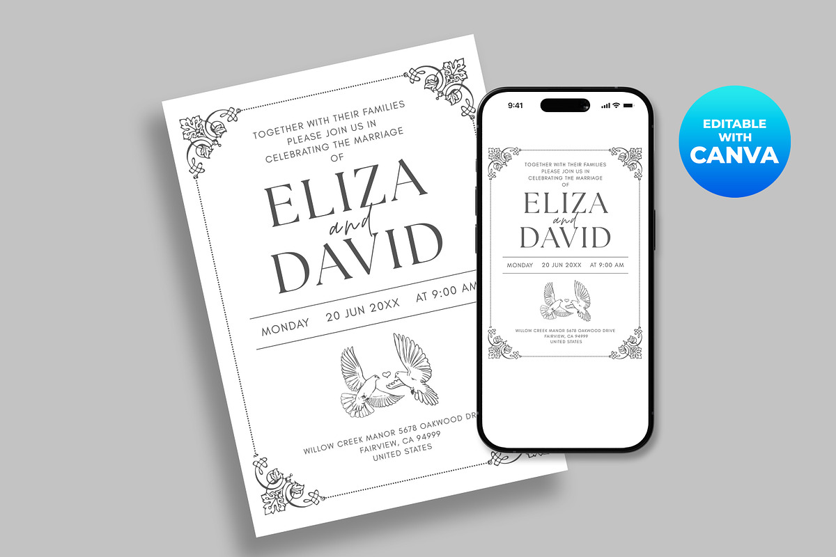 Minimalist Wedding Invitation Canva, an Invitation Template by M9 Design (Photo 3 of 5)