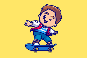 Cute Boy Playing With Skateboard