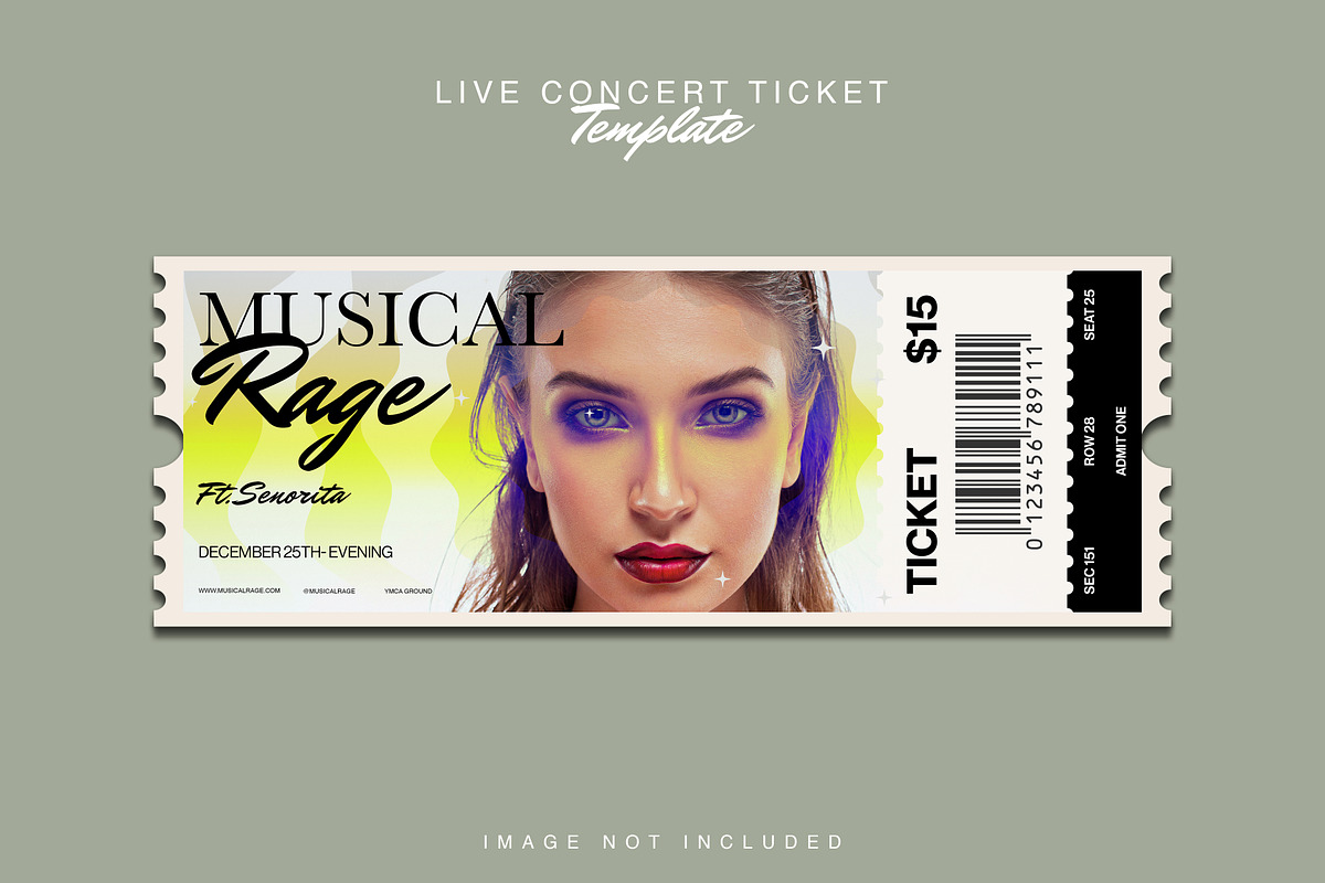 Live Concert Ticket Template PSD, a Card Template by Posterfello (Photo 1 of 3)