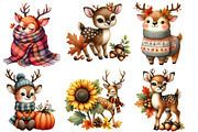 Autumn Cute Deer Clipart, a Seasonal Illustration by Designworld (Thumbnail 2 of 6)