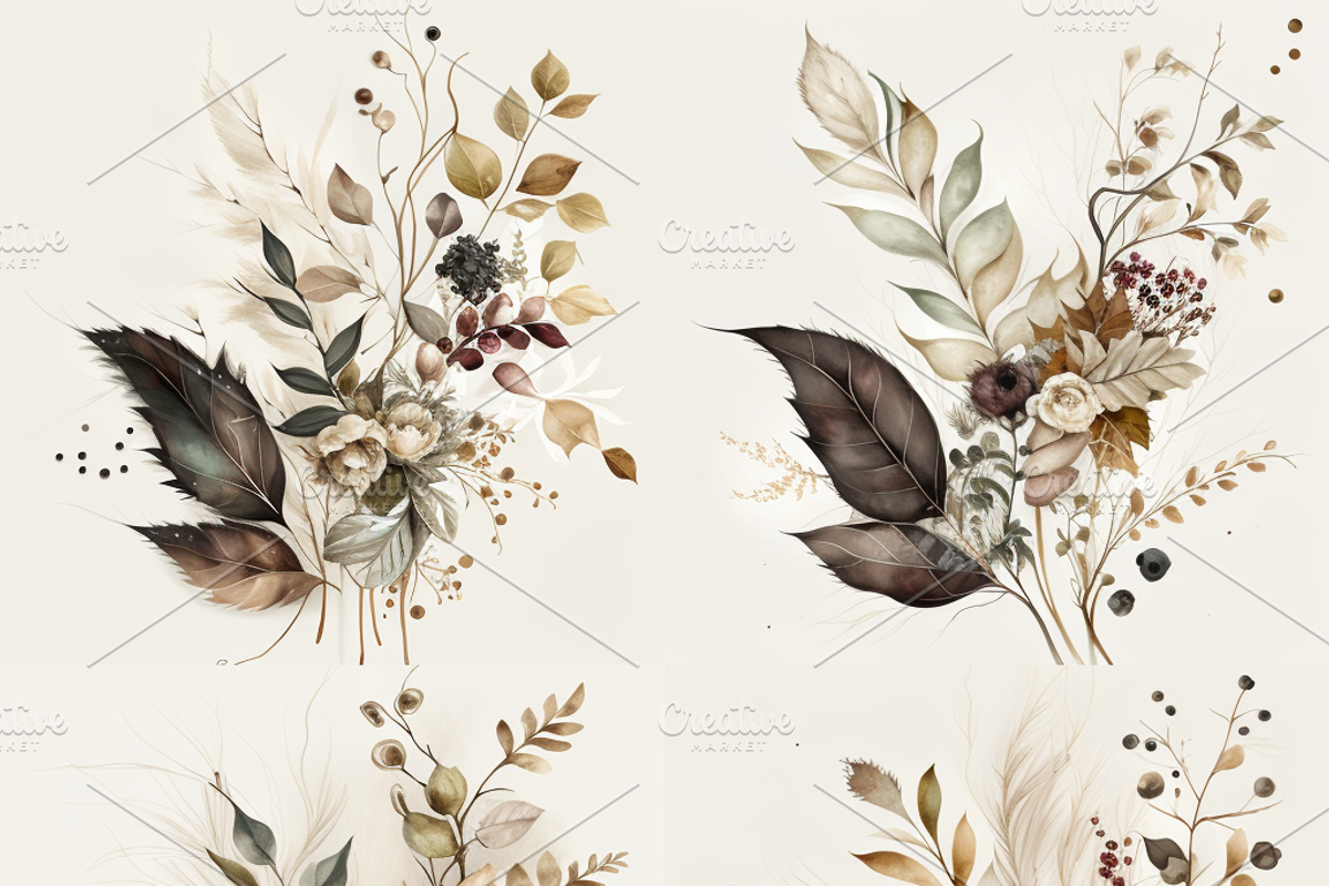 Watercolor bramble leaf bouquet, a Decorative Illustration by Kalhunster