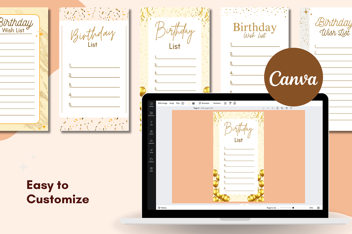 Happy Birthday List Templates Canva, a Templates & Theme by TemplateCastleStore (Photo 4 of 9)