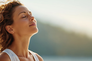 Serene young woman with closed eyes, a Person Photo by MistyDay