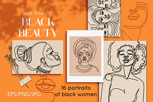 Black Women Beauty. One Line Art