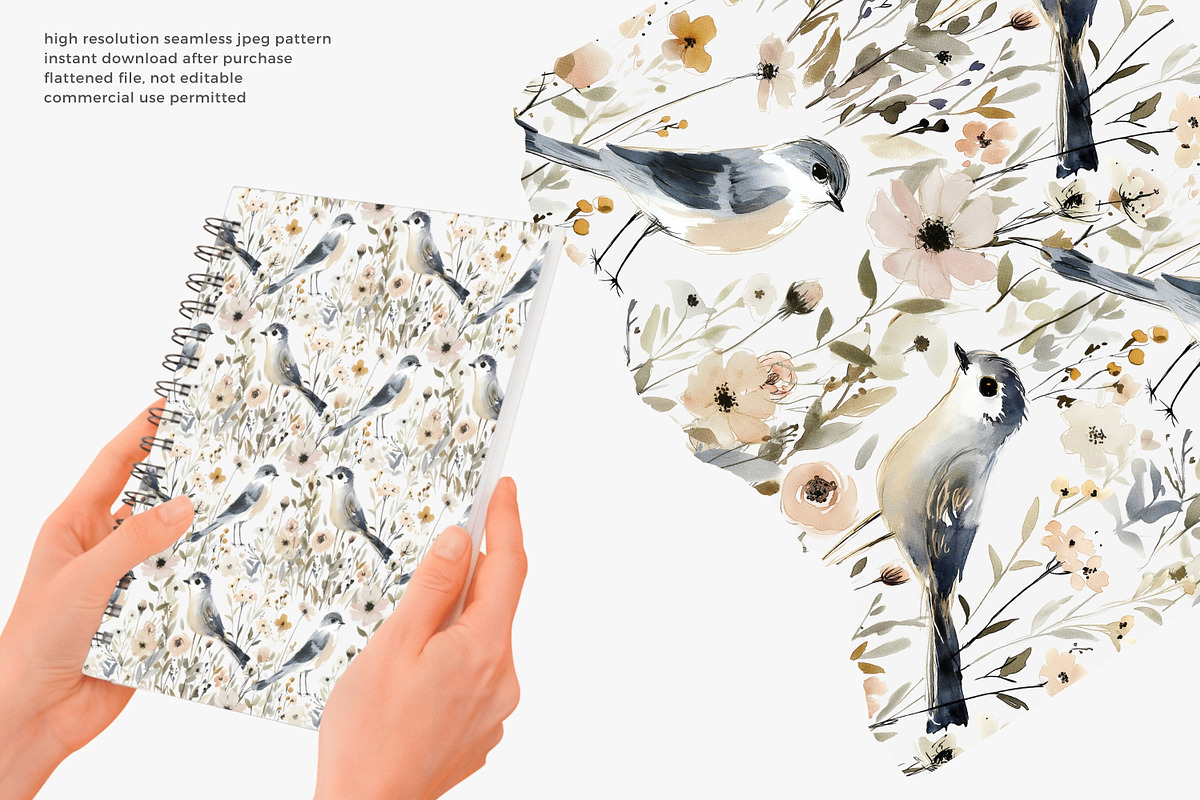 watercolor bird seamless pattern, a Pattern Graphic by Pink Studio Art (Photo 4 of 4)