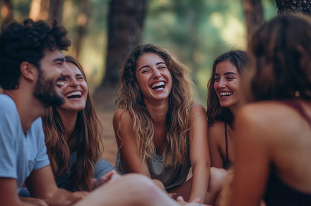 A group of four friends taking, a Photo by Pavel_design