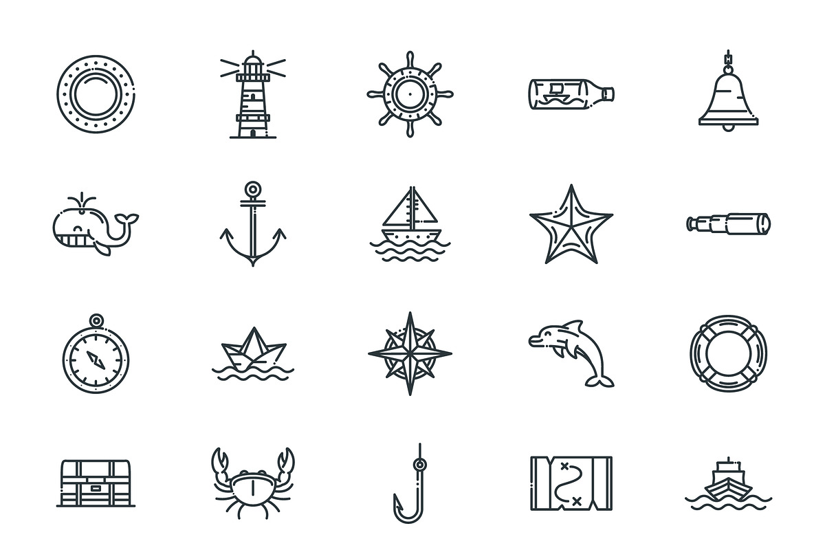 Nautical Line Icon Set