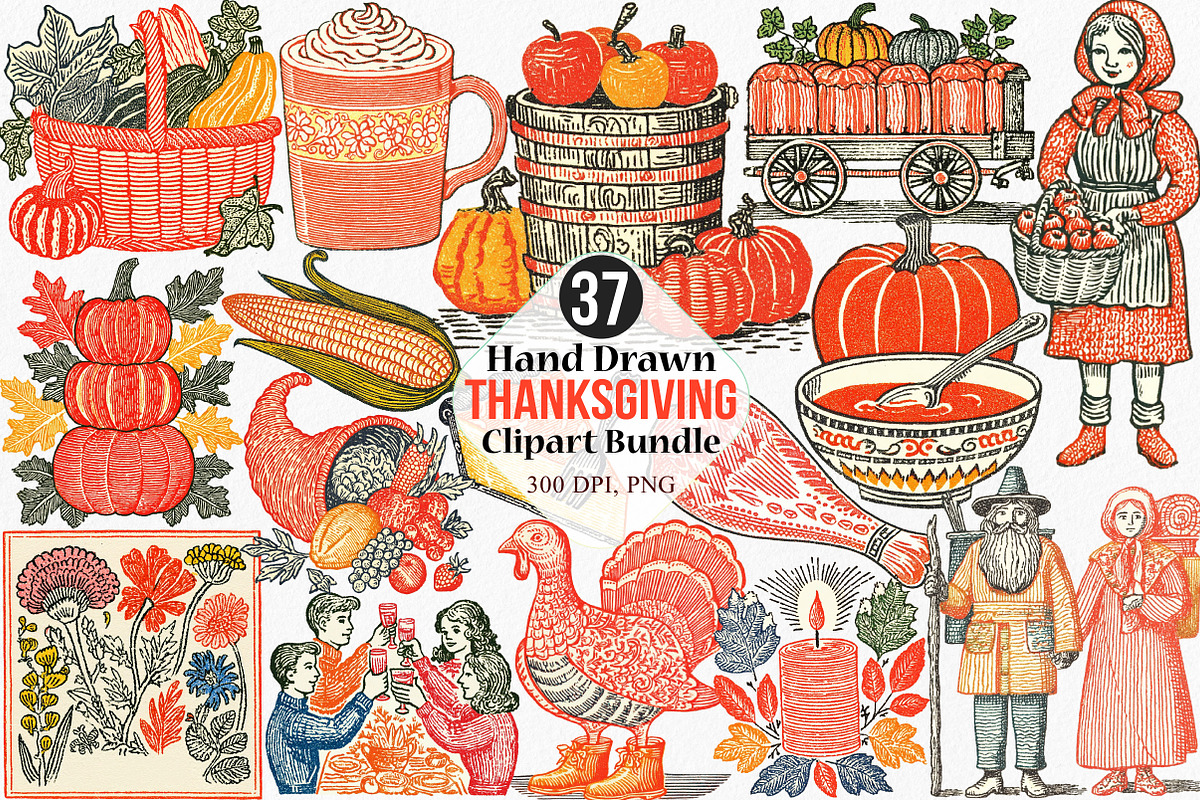 Hand Drawn Thanksgiving Clipart, an Illustration by Canvas Craft (Photo 1 of 8)