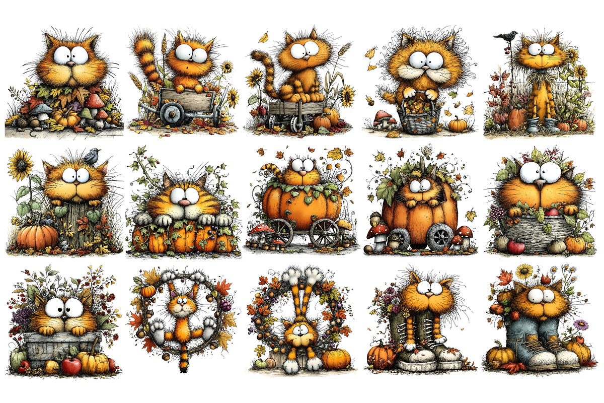 Whimsical Quirky Autumn Cat PNG, a Seasonal Illustration by Nicolle's Colorful Art (Photo 5 of 6)