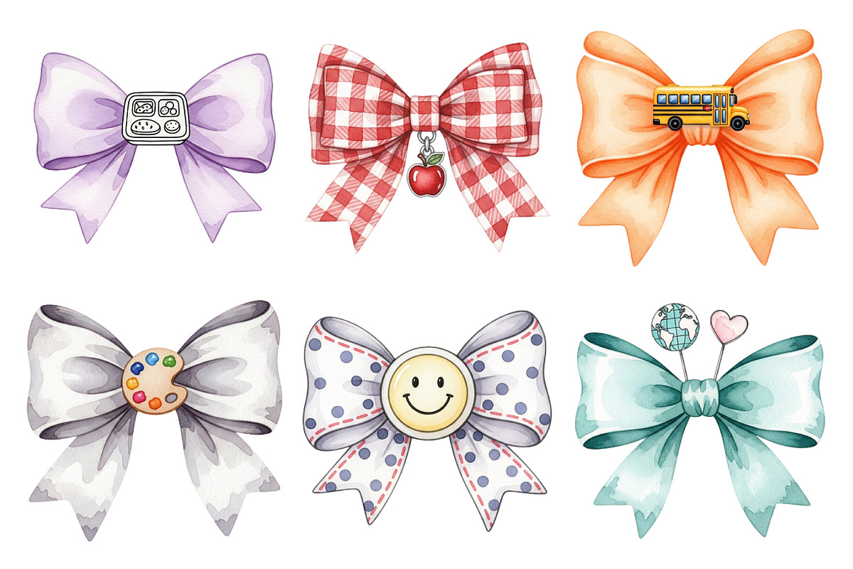 Watercolor Back to School Bow Clipar, an Illustration by Daily.Designs (Photo 3 of 5)