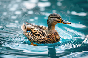 Duck swimming into the pond, an Animal Photo by AlyaAnd