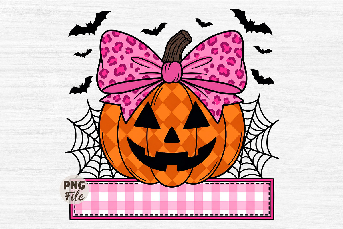 Girl Cheetah Bow Jack-o-Lantern PNG, a Seasonal Illustration by Libby Wishes (Photo 1 of 3)