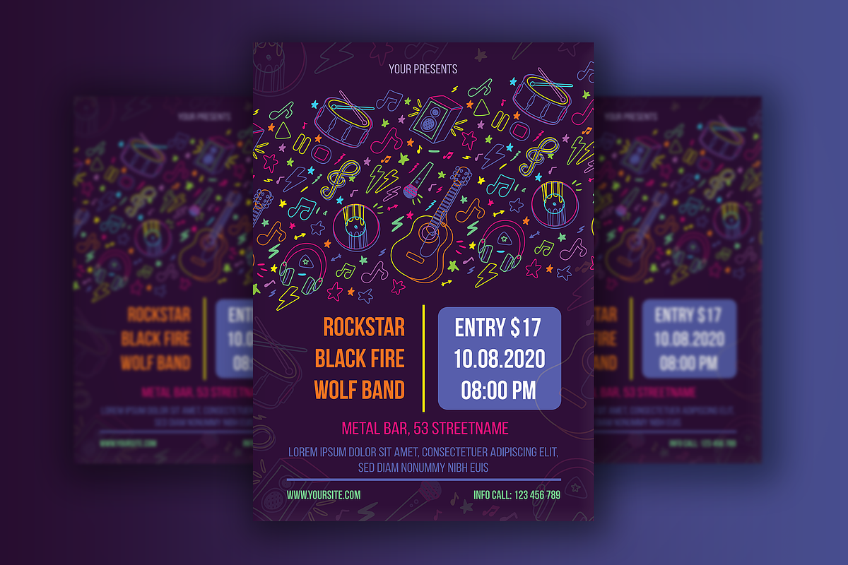 Neon Music Party Poster, a Poster Template by barsrsind
