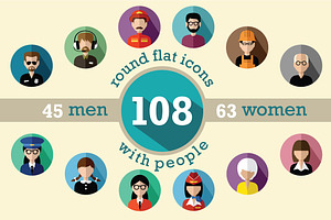 108 flat round avatar icons