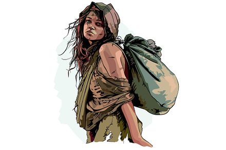 Young female wanderer carrying sack, an Illustration by Vectorstockersland