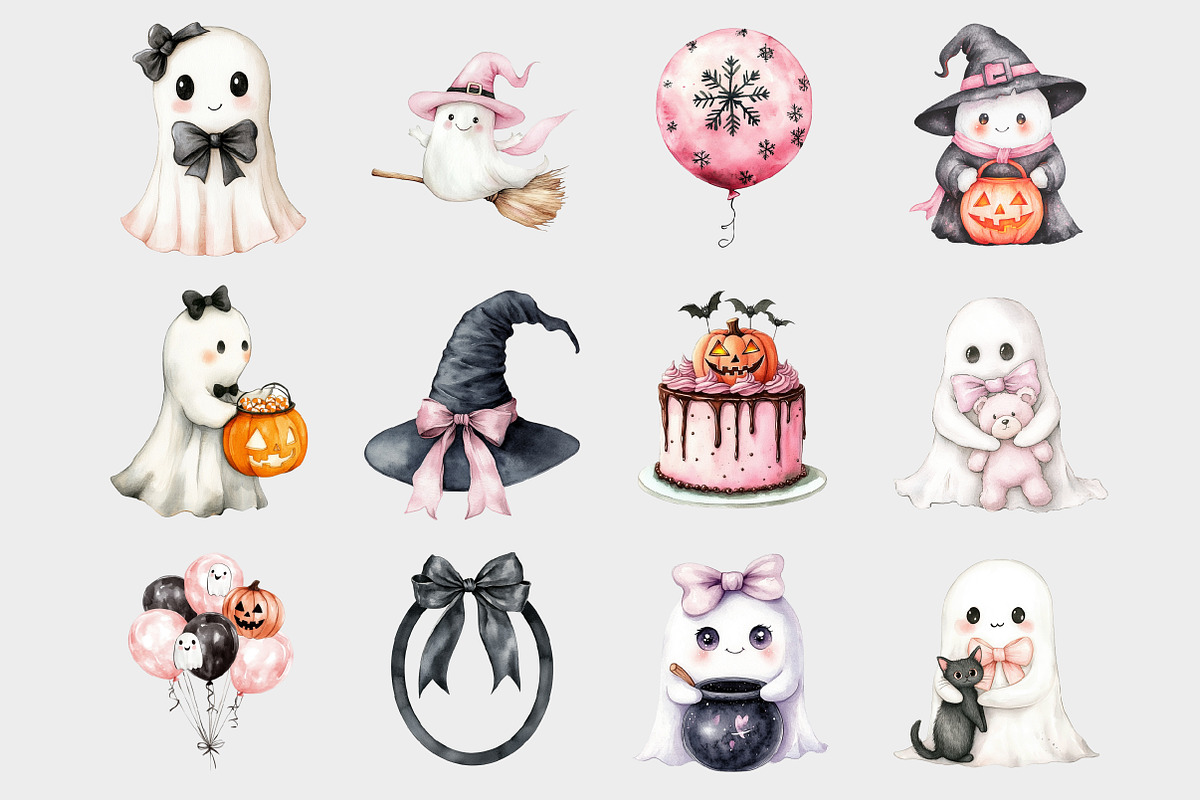 Watercolor Pink Ghost Clipart, a Seasonal Illustration by Design Market (Photo 3 of 4)
