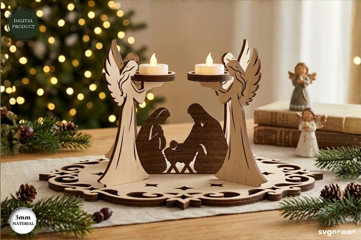 3D Nativity Angel Candle Stand SVG, a Decorative Illustration by svgocean (Photo 2 of 5)