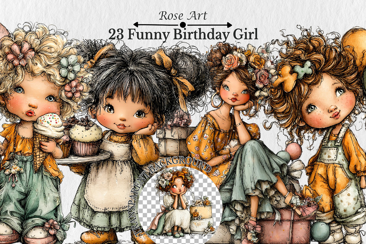 Funny Birthday Girl Clipart, a Seasonal Illustration by Rose Art (Photo 1 of 6)