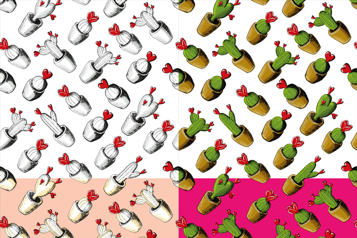 Valentines Cactuses Patterns, a Pattern Graphic by graphicsoup (Photo 2 of 3)