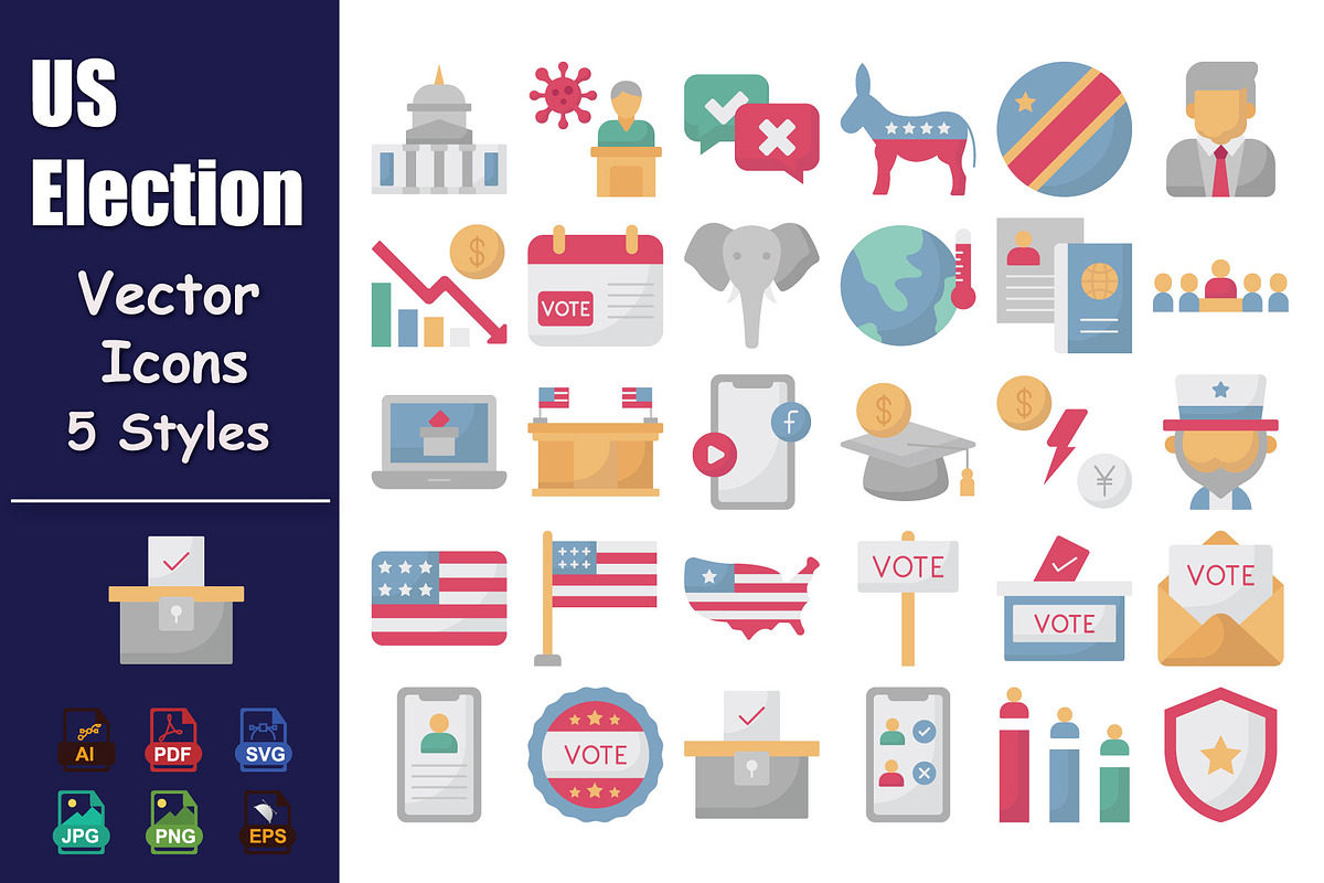 USA Election Vector Icons Pack, a Solid Icon by Vector Portal (Photo 1 of 5)
