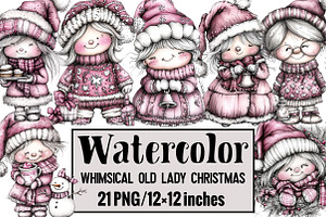 Whimsical Old Lady Christmas, an Illustration by Design Market