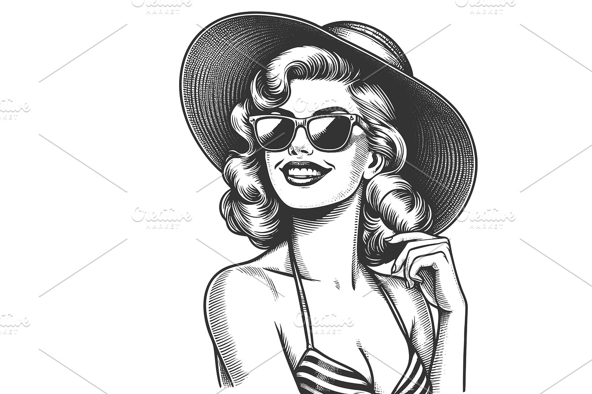 Smiling woman in sun hat and, an Object Illustration by AlexArt