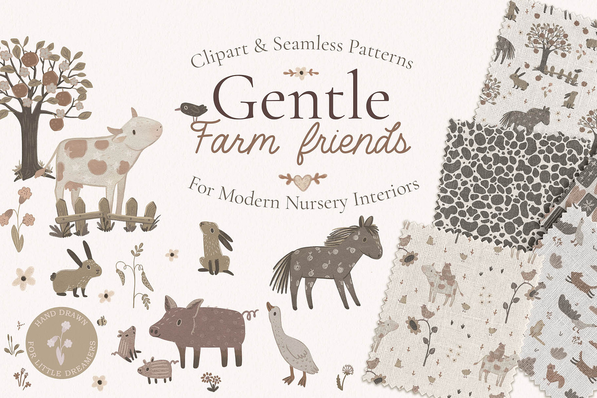 Farm Friends Neutral Nursery Clipart, an Animal Illustration by PenguinArtStudio (Photo 1 of 10)