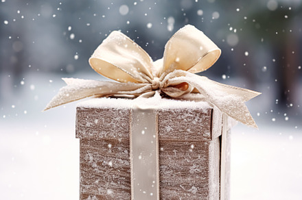 Christmas holiday gift and present, gift box in the snow in snow, a Holiday Photo by Anneleven