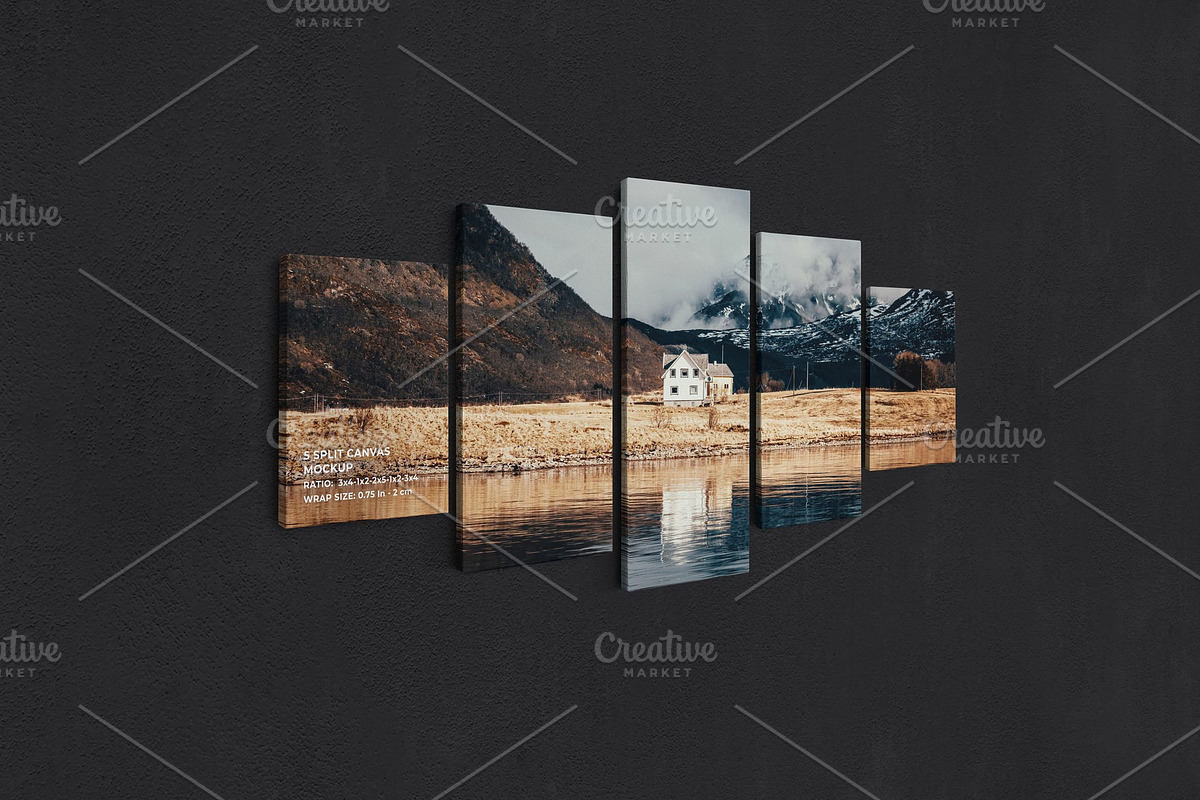 Hanging 5 Split Panel Canvas Mockup, an Advertising Mockup by Mockups ...