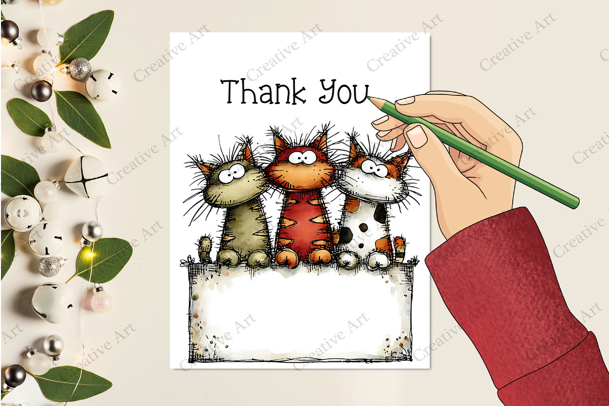 Whimsical Christmas Cats Clipart, an Illustration by Creative Art (Photo 10 of 11)