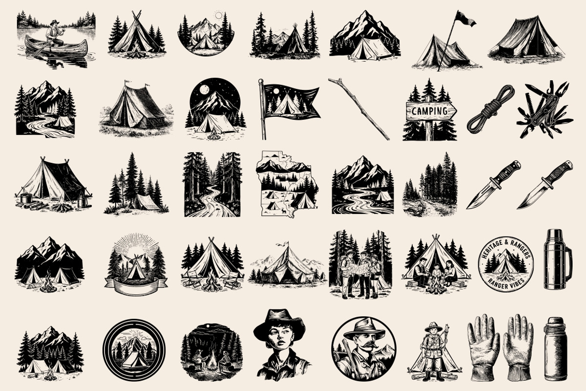 Vintage Outdoor Camping illustration, an Object Illustration by Nocturnal Wolf (Photo 9 of 18)