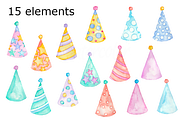 Party hats watercolour clipart, a Background Graphic by GoodFairyClipArt (Thumbnail 2 of 2)
