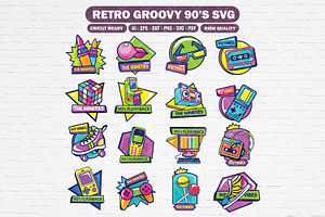 Collection of retro 90’s sticker svg, a Social Media Template by Guavanaboy