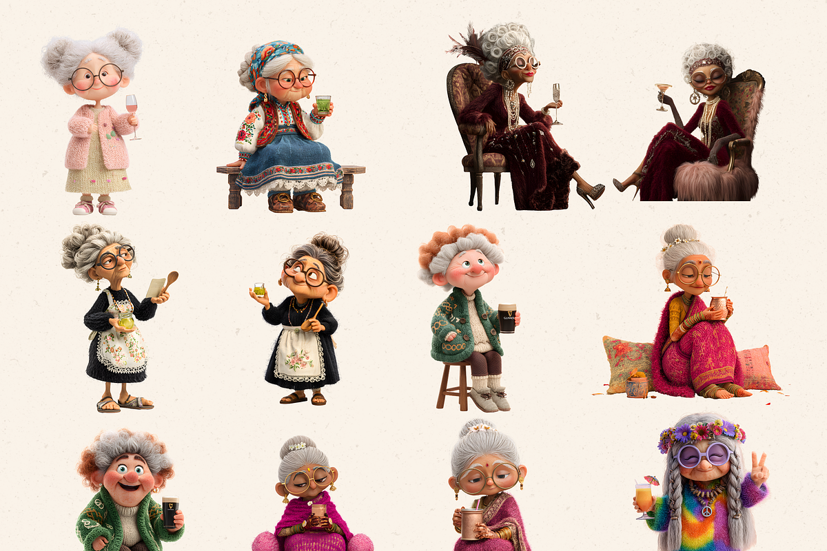 FUNNY OLD LADIES WITH DRINK CLIPART, a Person Illustration by Daring Digies (Photo 5 of 10)
