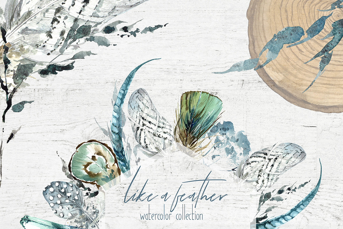 Boho Feathers Watercolor Collection, an Illustration by Cat In Colour (Photo 1 of 7)